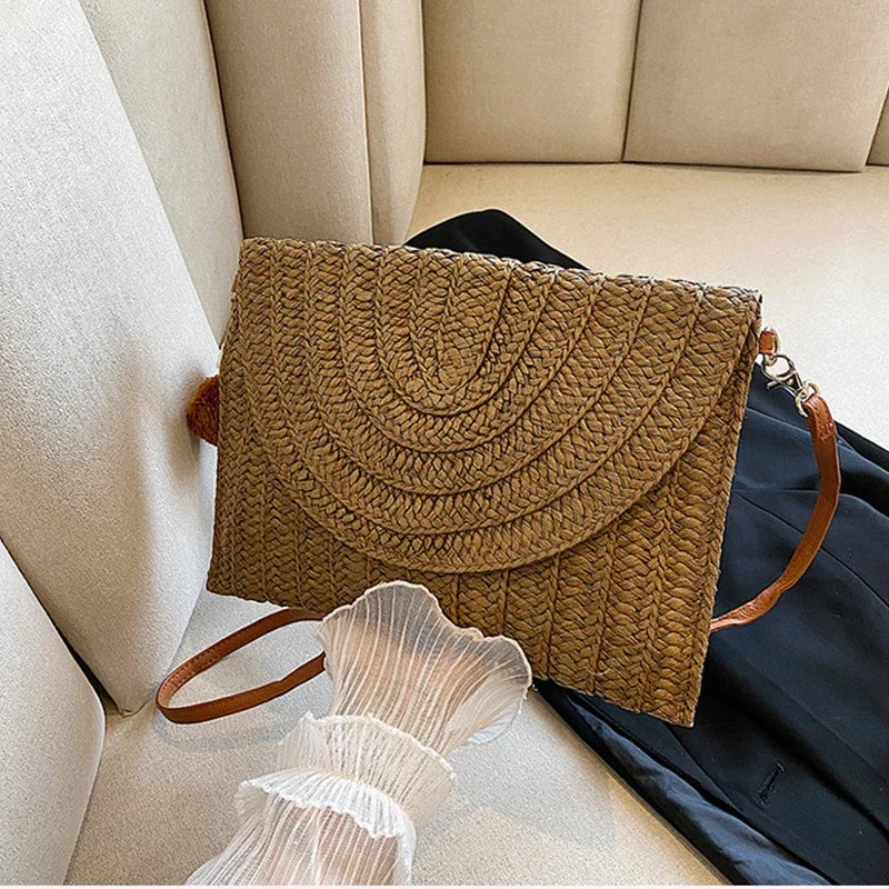 Summer Woven Braided Handbag | Handmade Envelope Shoulder Bag & Beach Tote Luxegan