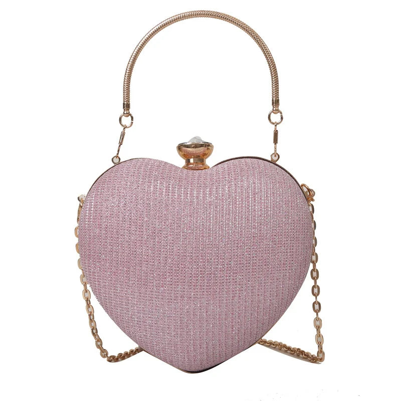 Shiny Heart Shape Metal Evening Clutch Bag for Women | Fashion Chain Shoulder Crossbody Bag (Luxury Lady Purse) Luxegan