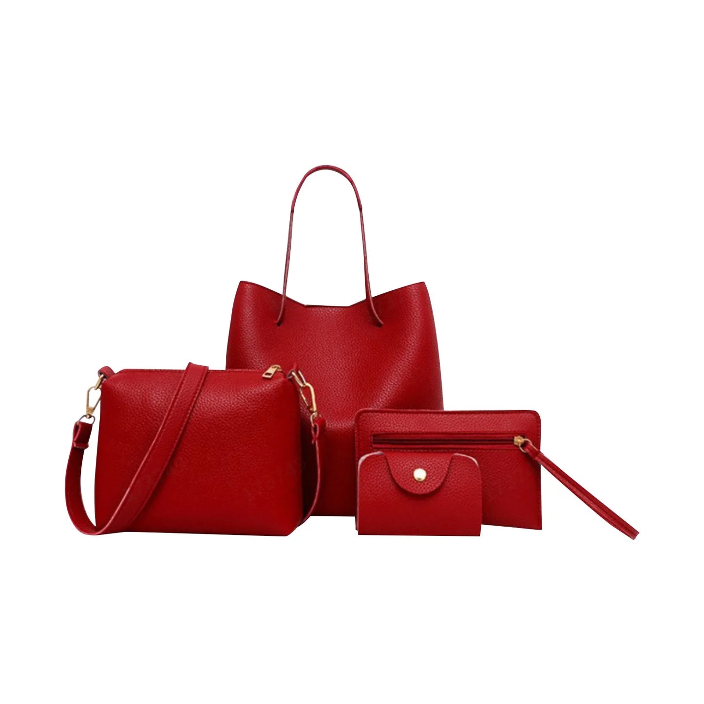4pcs Women Lady Fashion Handbag Set | Shoulder Bags, Tote, Purse, Messenger Satchel & Crossbody with Card Case Holder Wallet for Girls Luxegan