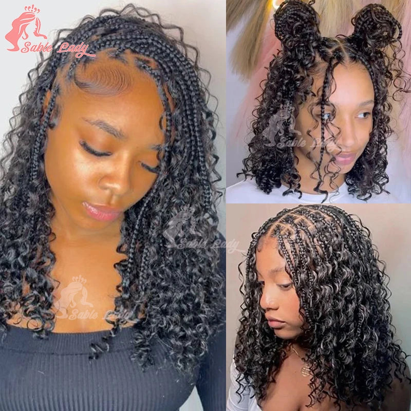12 Inch Boho Bob Knotless Box Braids Wig | 360 Full Lace