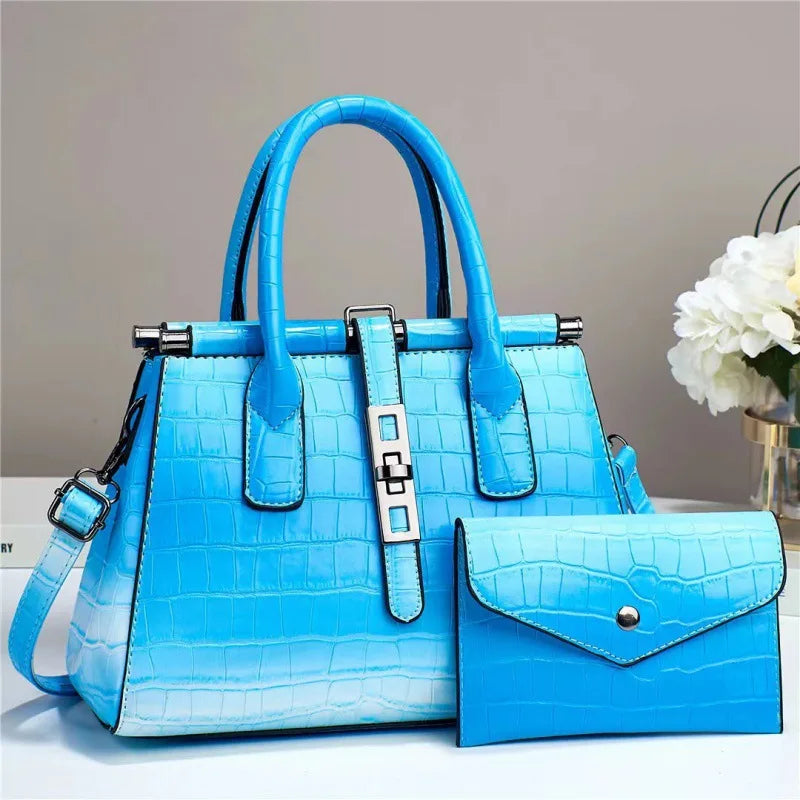 New Bright Leather Women's Bag | Large Capacity Female Shoulder & Crossbody Handbag (High Quality with Wallet, Sequined Panel) Luxegan