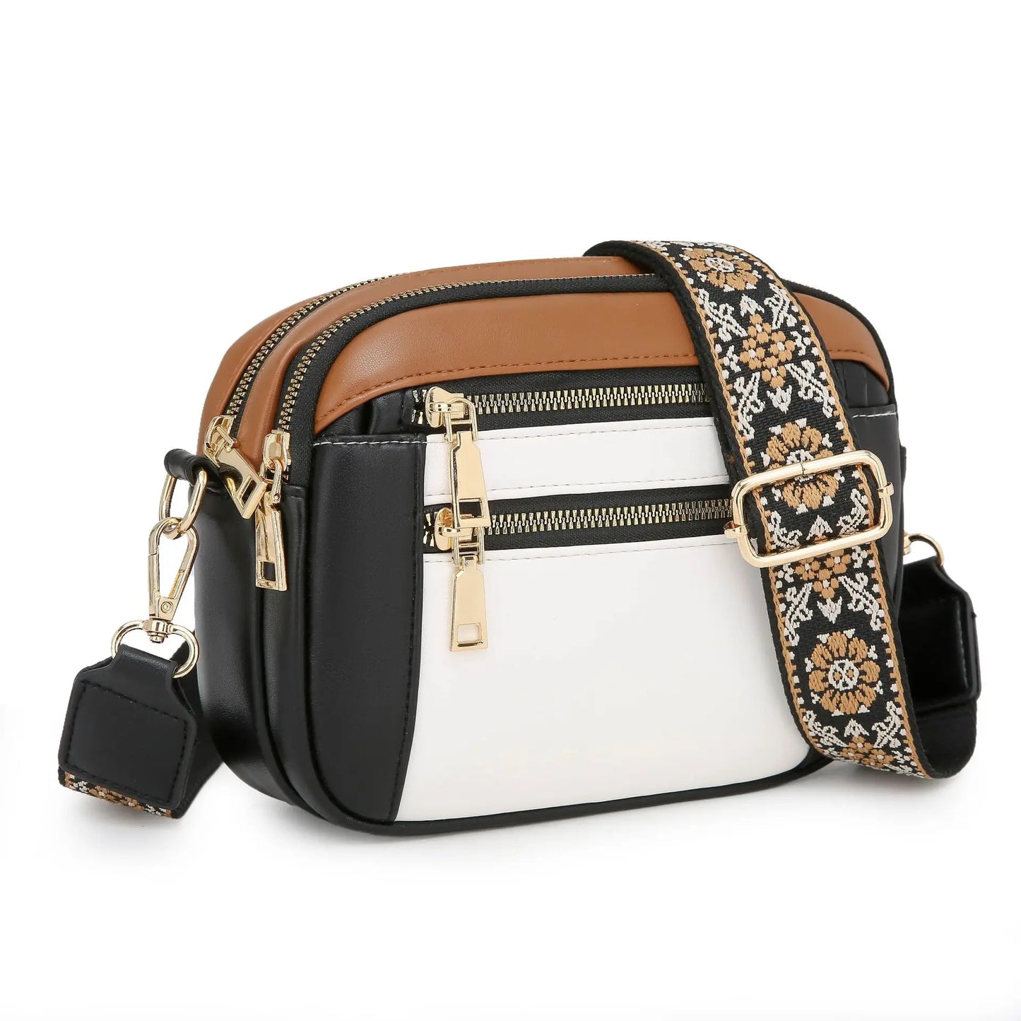 Stylish Wide Strap Leather Crossbody Bag | Color-Matching & Small Square Shoulder Bag Luxegan