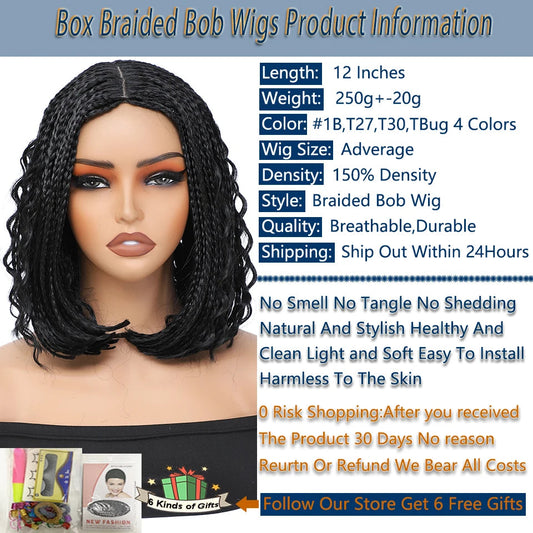 New Style Bob Box Braided Wigs For Black Women 12inches Synthetic Box Braids Crochet Hair Wigs On Sale Clearance Short Black Wig Luxegan