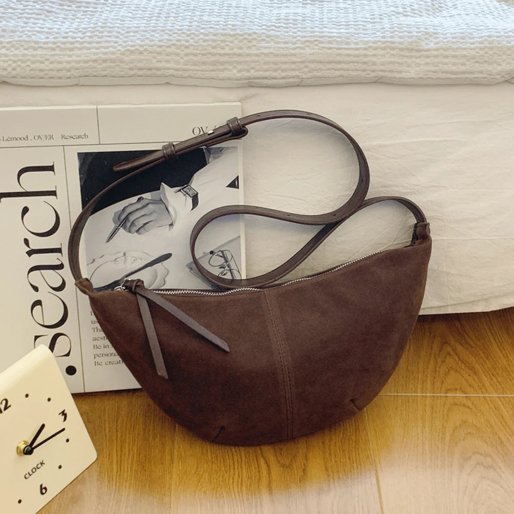 Soft Suede Hobo Crossbody | Simple Winter Shopper Bag Luxegan