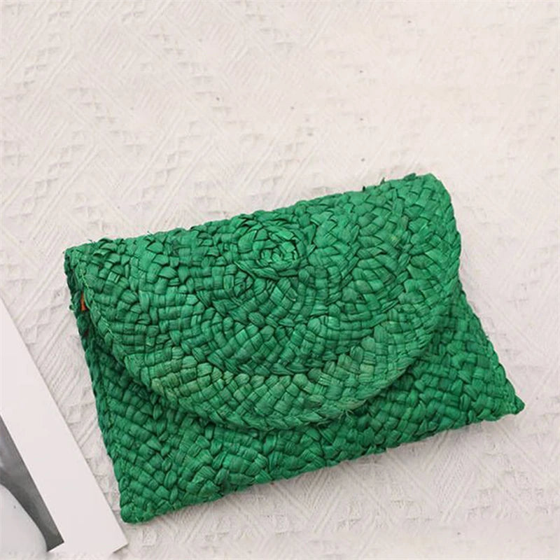 Artisan Corn-Husk Weave Dinner Clutch | Sophisticated Simple Straw Summer Purse | Elegant Embroidered Vacation Handbag | "Dignified" Soft Satchel Wallet for Versatile Seasonal Styling Luxegan