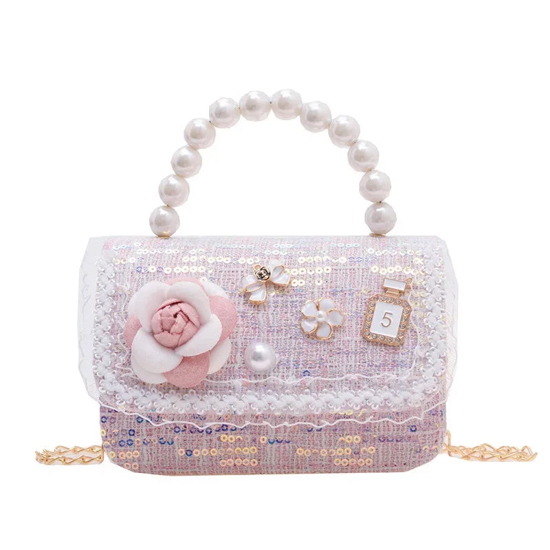 Sweet Cute Cartoon Princess Children's Shoulder Bag | Lovely Flower Girls' Handbag | Novel Pearl Handheld Mini Bag | Fashionable Shell Shape Kids' Crossbody (Model z122813) Luxegan