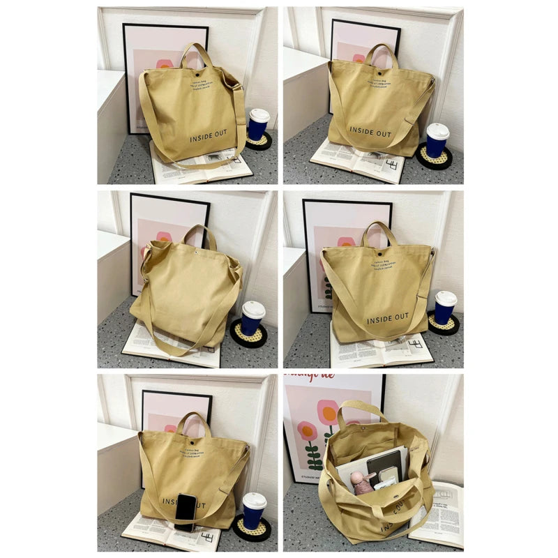 High-Quality Women’s Canvas Shoulder Bag | Sophisticated Cotton Cloth Shopping Bag | Elegant Large Tote for Students & Girls | Fashion-Forward Solid Color Book Bag with Secure Zipper Luxegan