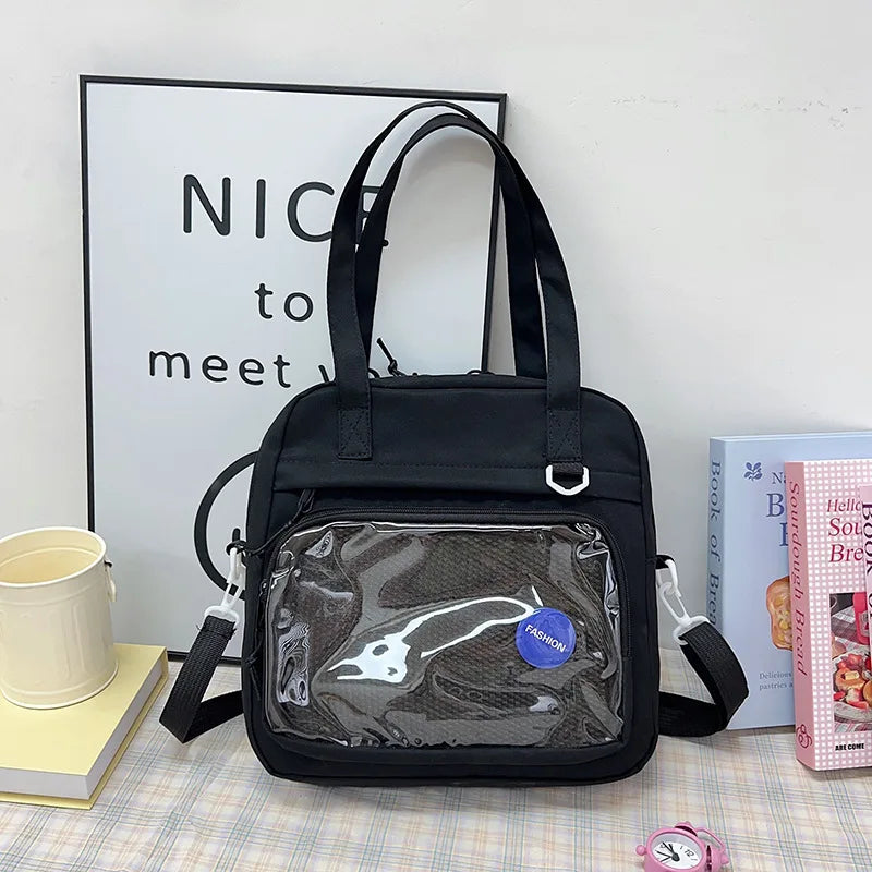 Japanese High School Girls Crossbody Bags | Nylon Teenage Student Tote Book Bag | Transparent Women Handbags JK Kawaii Shoulder Bag Luxegan