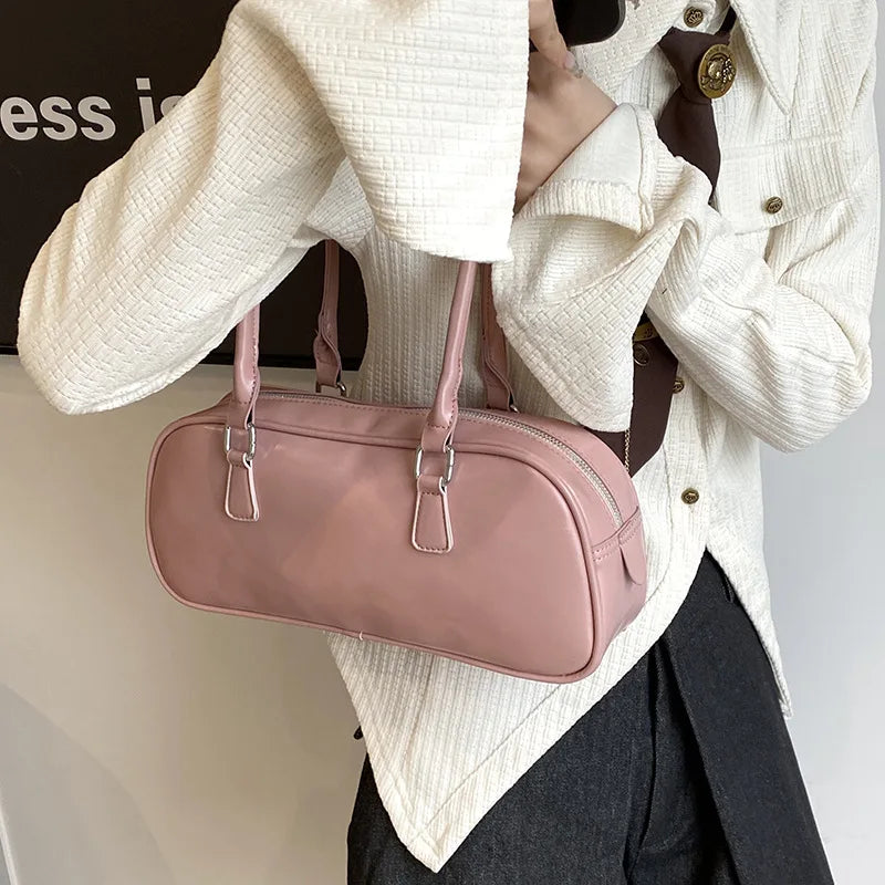 Retro Solid PU Leather Underarm Bag | Soft Korean Fashion Shoulder Purse Luxegan