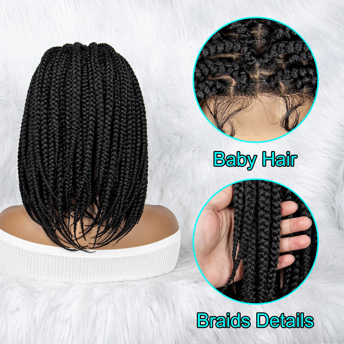 Pelucas trenzadas Bob para mujeres negras Peluca de encaje completo con trenzas estilo cornrow Peluca sintética de encaje frontal con trenzas de caja sin nudos con cabello de bebé