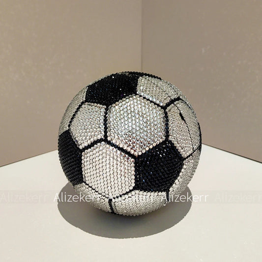 Football Shaped Crystal Evening Bag | Luxury Rhinestone & Metallic Sports-Chic Purse | Unique Boutique Diamond Wedding Party Clutch (Model AK-251119) Luxegan