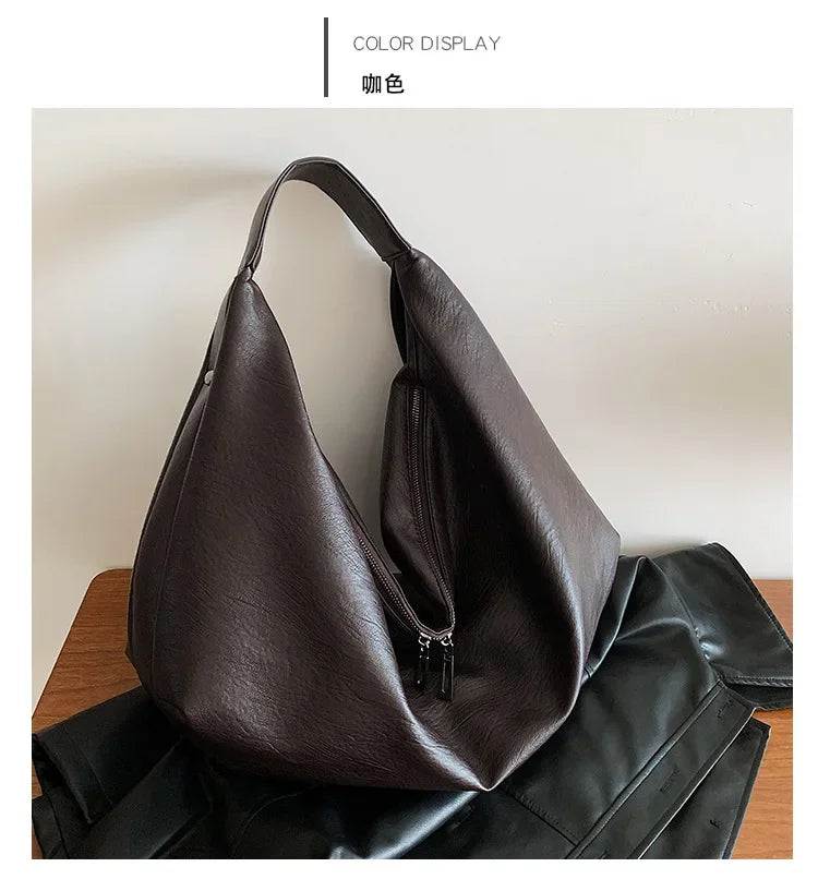 Big Black Shoulder Bag | Large Hobo Shopper Bag & Soft Leather Crossbody Handbag Luxegan