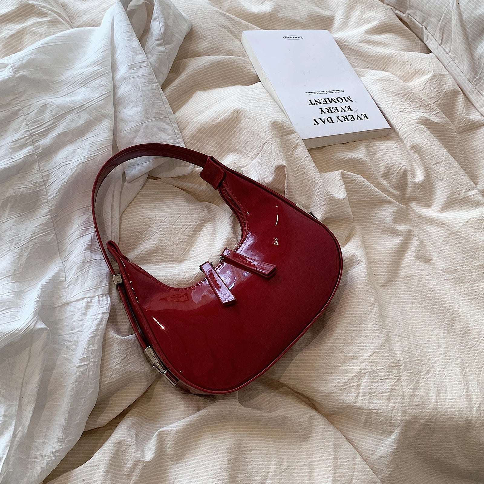 Half Moon Bag Vintage PU Leather Small Handbag | Luxury Brands Women's Shoulder Bags & Retro Red Ladies Armpit Purses (Girls Mini Totes) Luxegan