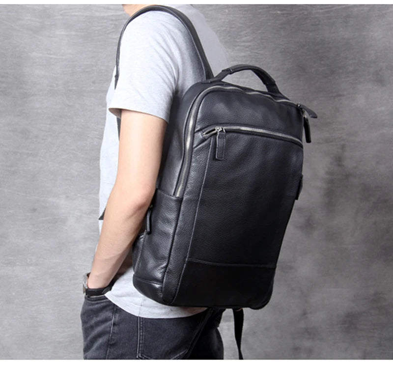 High-Quality Genuine Cow Leather Backpack | Fashion Urban Rucksack & Student School Bag | Large 35L Capacity Travel Knapsack with 15-inch Laptop Compartment Luxegan