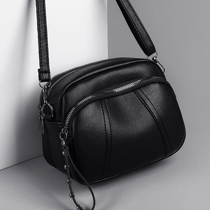 Solid Color Fashionable Rivet Zipper Women's Mobile Phone Bag | Simple Soft Leather Shoulder Crossbody Small Square Bag Luxegan