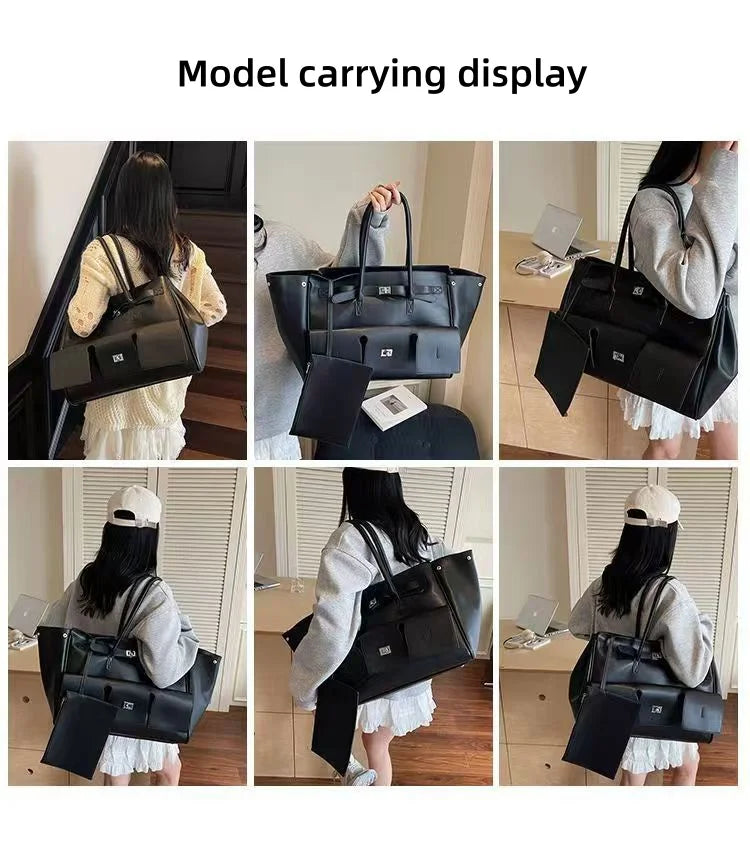 Bolso Tote de Marca Diseño Rodeo Lock Bolso de Mujer Gran Capacidad Bolso de Hombro para el Trabajo Cuero PU Hebilla Punk Bolso de Mano Sencillo y Versátil