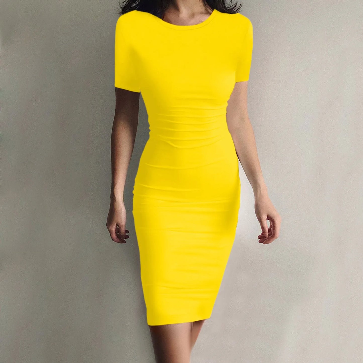 Women's Summer Tank Robe Casual Mini Dress | Sexy High-Stretch Short Sleeve Pencil Dress | Elegant Thin Solid Color A-Line Vestido | Spring O-Neck Applique Dress Model 1 Luxegan