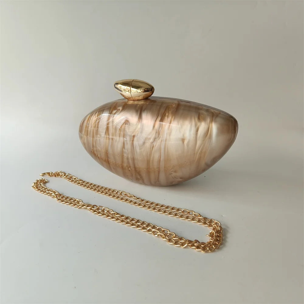 Hard Acrylic Marble Box Clutch | Pearl Chain Evening & Bridal Handbag