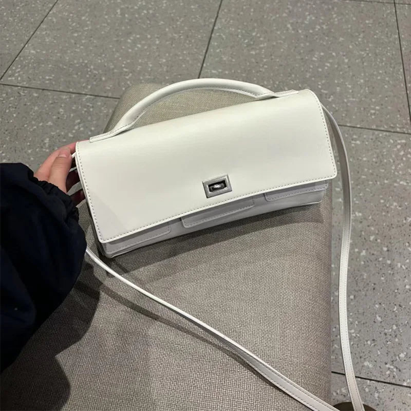 Genuine Leather Solid Satchel | Soft Black Lock Design Shoulder Crossbody Bag Luxegan