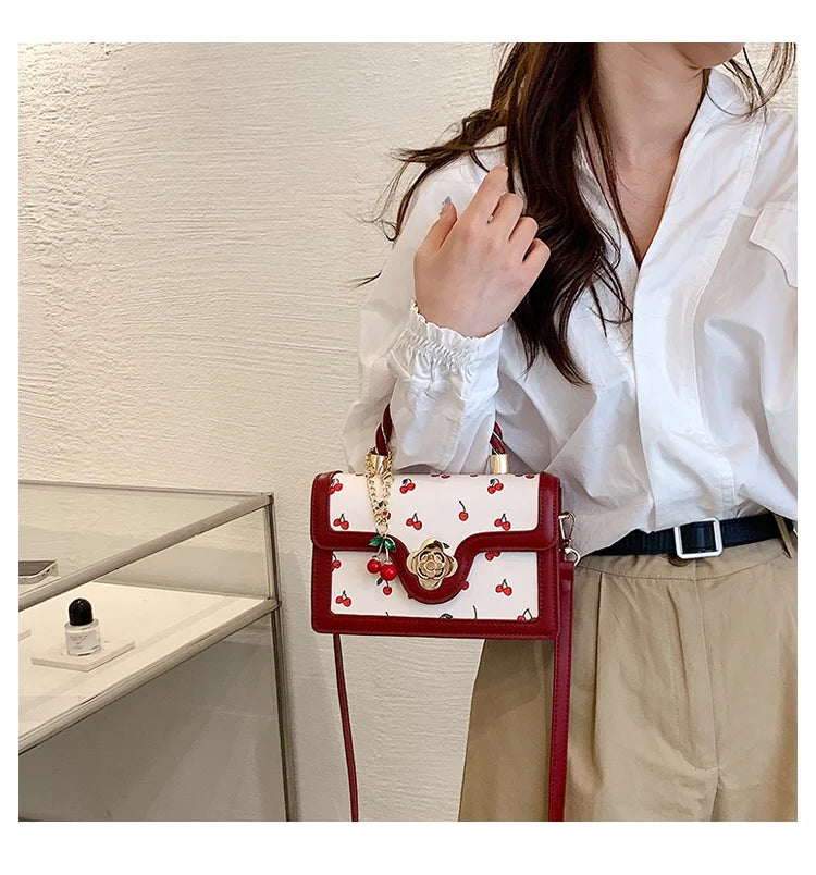 Sweet Cherry Small Square Crossbody | Luxury Chain Designer Handbag Luxegan