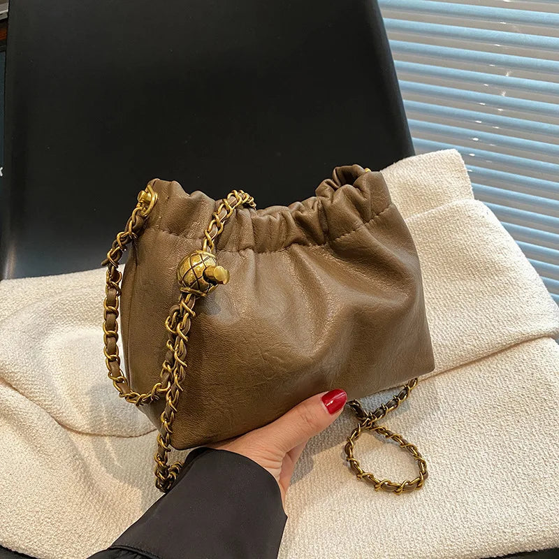 Women's Chain Shoulder Bag | Versatile Crossbody Tote & Casual Pleated Hobo Bag (Satchel Sling Bag, Stylish Purse for Girls) Luxegan