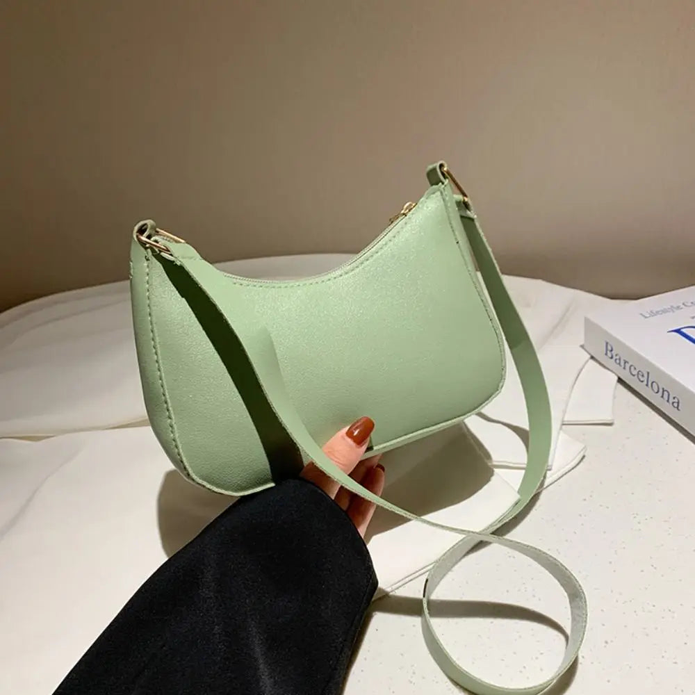 Women's Fashion Retro Underarm Bag | Sophisticated Solid Color PU Leather Shoulder Bag | Elegant Casual Hobo Handbag | Luxury Minimalist "Dignified" Crescent Purse for Modern Commuting Luxegan