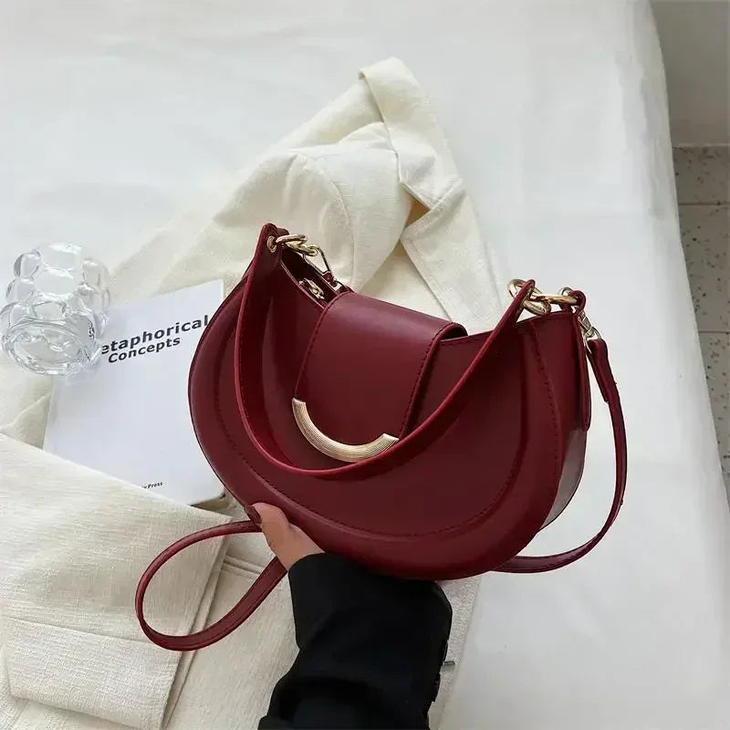 Designer Trend Leather Underarm Bag | Sophisticated Solid Color Small Armpit Shoulder Bag | Elegant Casual Bucket Shaped Handbag | Luxury Soft PU Leather Crossbody with "Dignified" Magnetic Hasp Luxegan