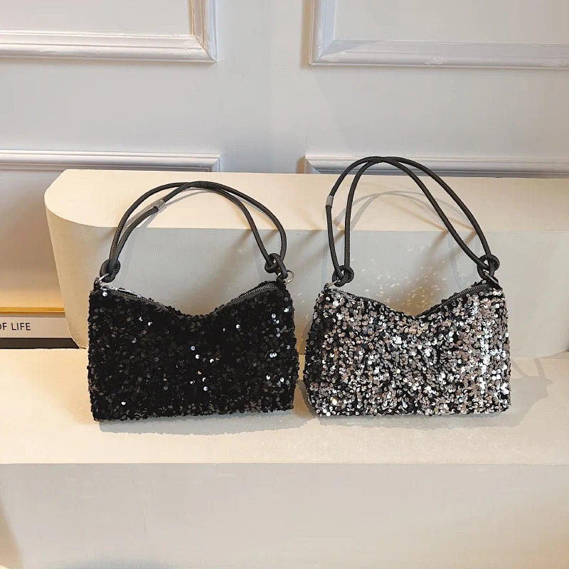 Women's New Korean Style Sequin Handbag | Popular Bling Shoulder & Underarm Bag (Wedding Banquet Wallet & Glitter Crossbody) Luxegan