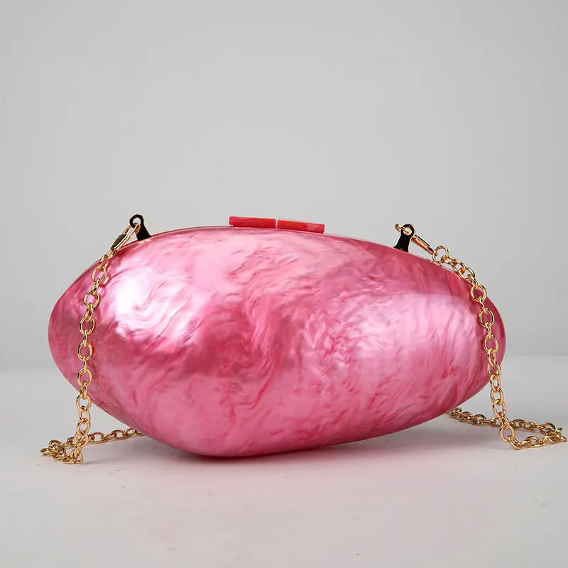 Luxury Pearl & Chain Clutch | Acrylic Shell Evening Bag Luxegan