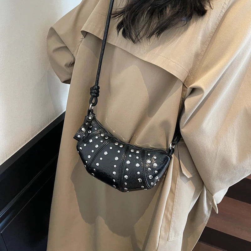 LEFTSIDE Rivets Design PU Leather Underarm Bags for Women 2025 New Punk Style Trend Female Shoulder Crossbody Bag Handbags