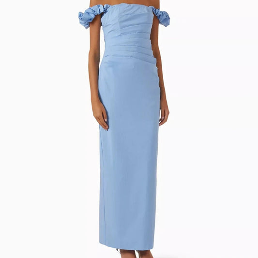 Pleat Backless Straight Evening Dress | Off-Shoulder Sleeveless Ankle-Length Gown Luxegan