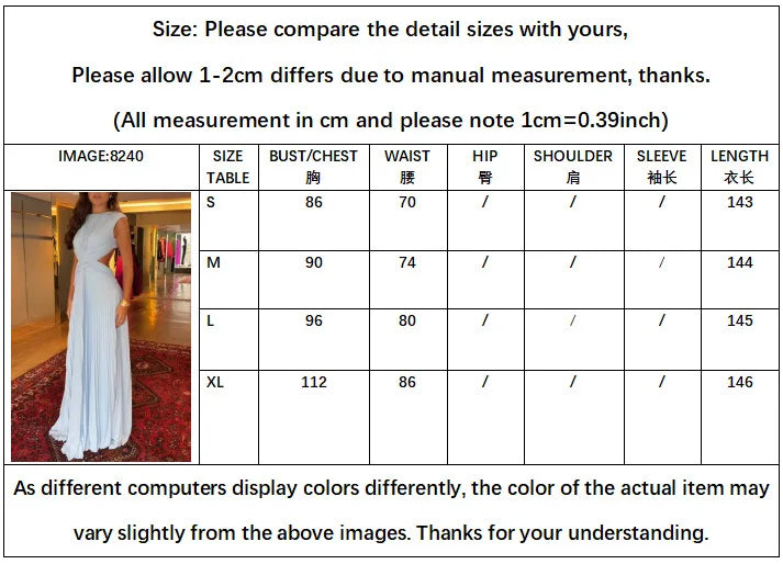 Women's Hollow Out Sleeveless Backless Pleated Party Dress – A-Line Maxi