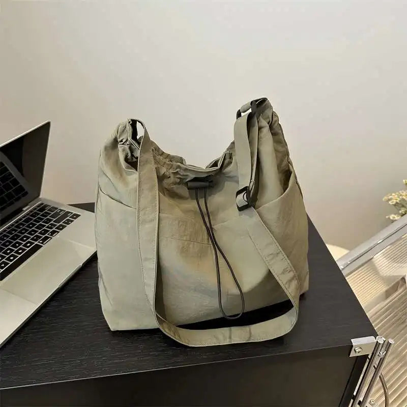 Minimalist Nylon Drawstring Tote | Unisex Large Capacity Crossbody Luxegan