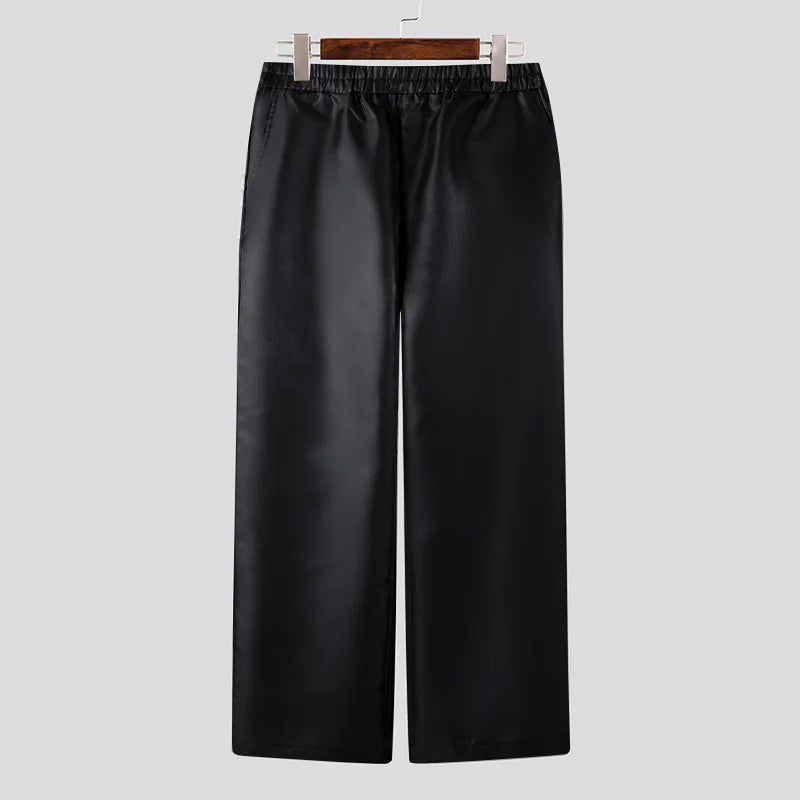 Shiny Elastic Waist Joggers | Sophisticated Mid-Waist Straight Silhouette | Elegant "Full-Length" Streetwear Fashion | "Dignified" Pleated Party Trousers for Radiant Versatile Styling