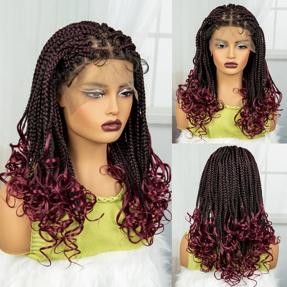 20 Inch Knotless Box Braids Wig | 9x6 Lace Front | Curly Ends