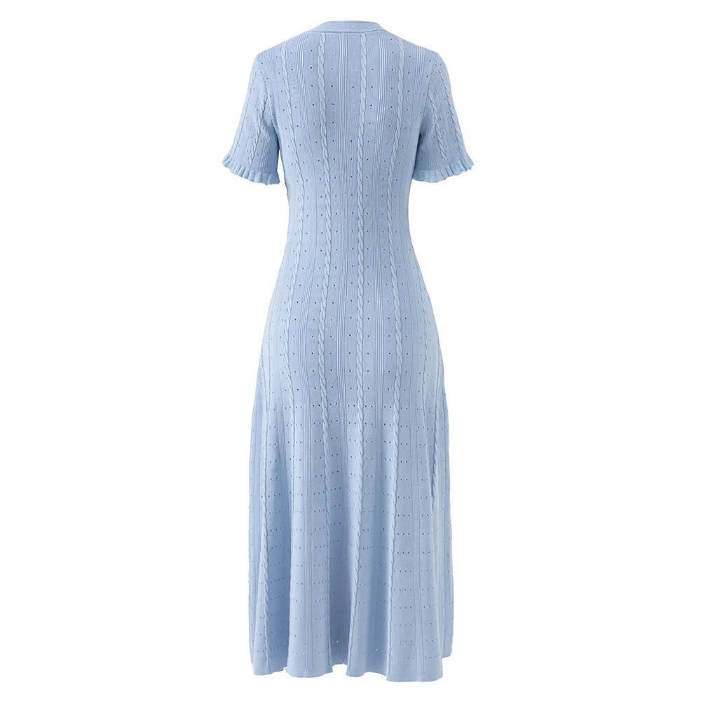 Floral Round Neck Short Sleeve Lace Detail Regular Fit A-Line Mid-Calf Dress – Natural Waist, Summer Luxegan