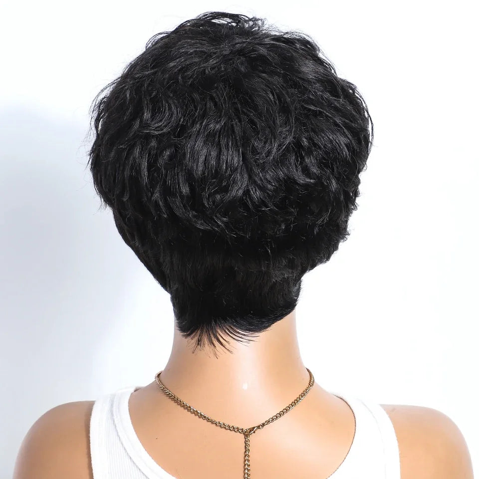 Rebecca P1B/30 Brown Pixie Cut Wig | Curly Side Part Brazilian Human Hair Luxegan