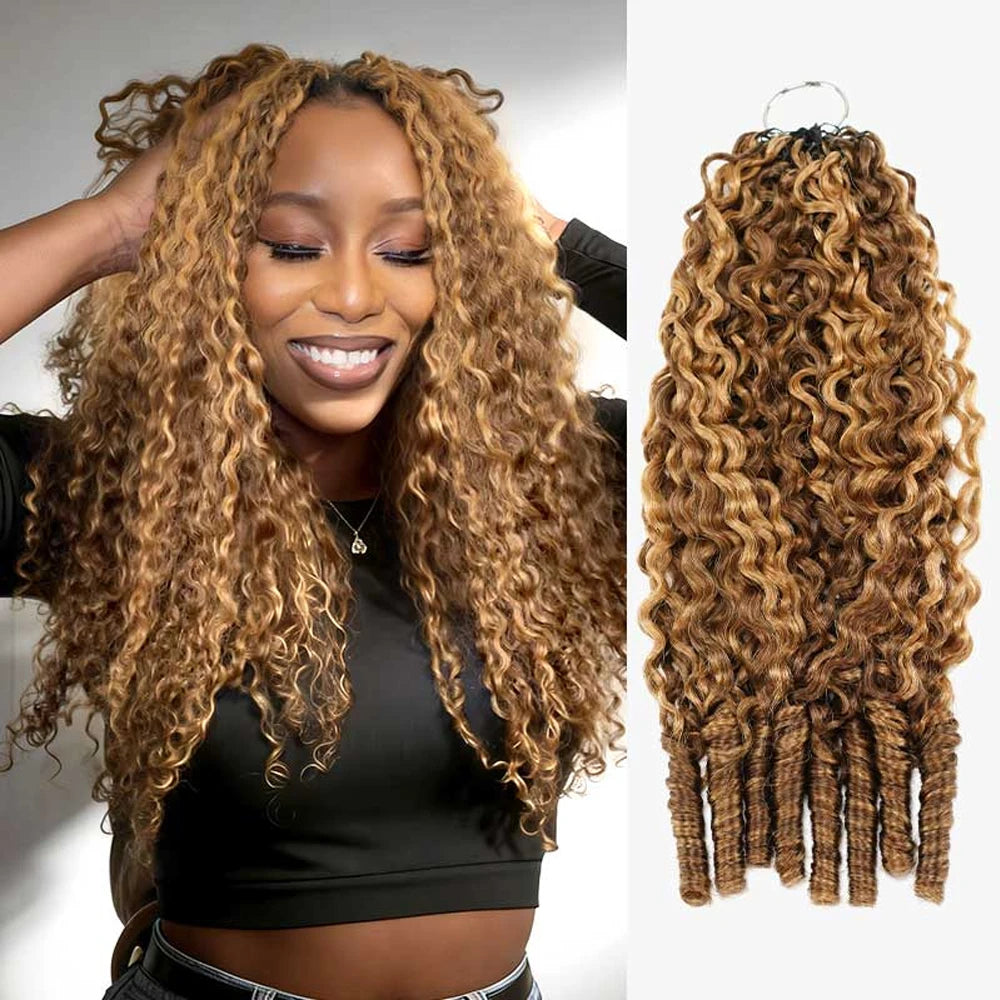 Highlight Burmese Curly Crochet Human Hair Extensions – Knotless Pre-Looped 100% Raw Human Hair (10–24 Inch) Luxegan