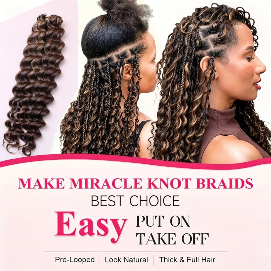 4/27 Highlight Deep Wave Crochet Human Hair Extensions | 100% Remy Brazilian Hair | 14–24 Inches Luxegan