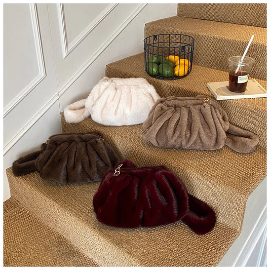 Mink Fur Texture Cloud Shell Bag | Sophisticated "Wrinkle Relaxed" Silhouette | Elegant Winter Fashion Tote | "Dignified" High-Performance Felt Accessory for Radiant Versatile Styling Luxegan