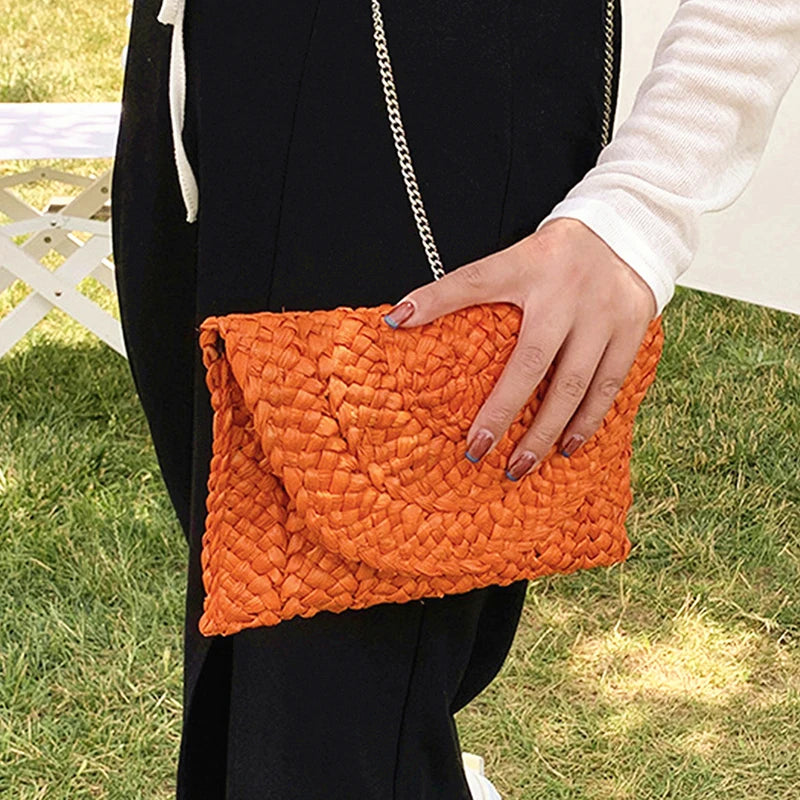 Handmade Straw Envelope Bag | Soft Beach Crossbody Purse Luxegan