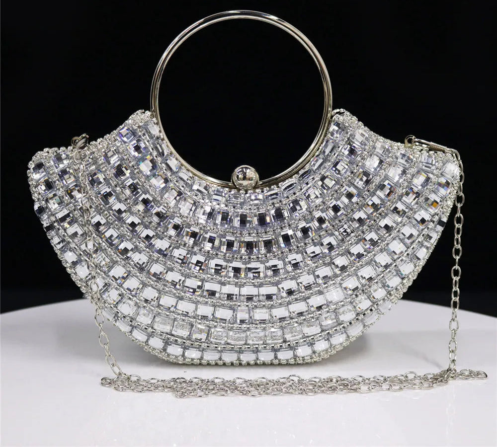 Women's Rhinestone Evening Clutch | Shoulder Chain & Full Diamond Design Handbag Luxegan