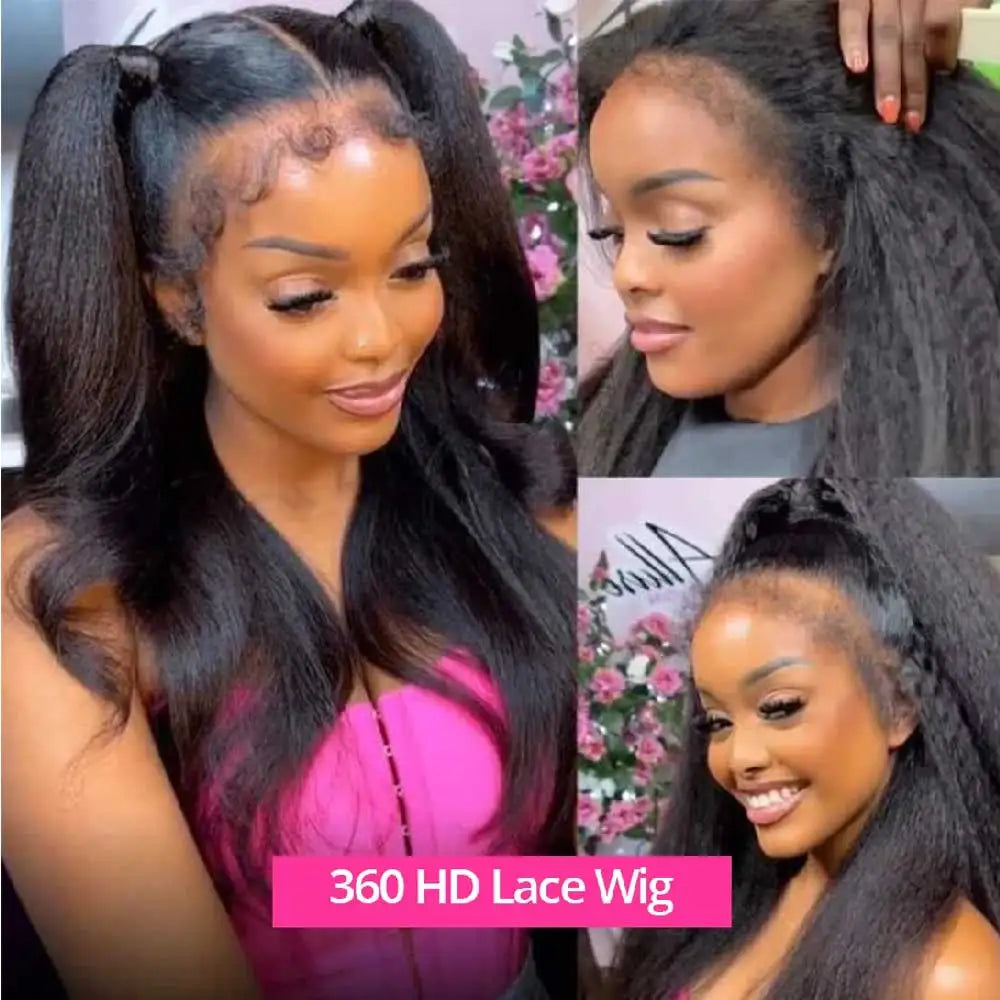 Invisi-Strap 360 HD Glueless Wig | Sophisticated "Yaki Straight" Frontal Silhouette | Elegant 250% Density Kinky Straight Hairpiece | "Dignified" 30-Inch Brazilian Human Hair Wig for Radiant Versatile Styling