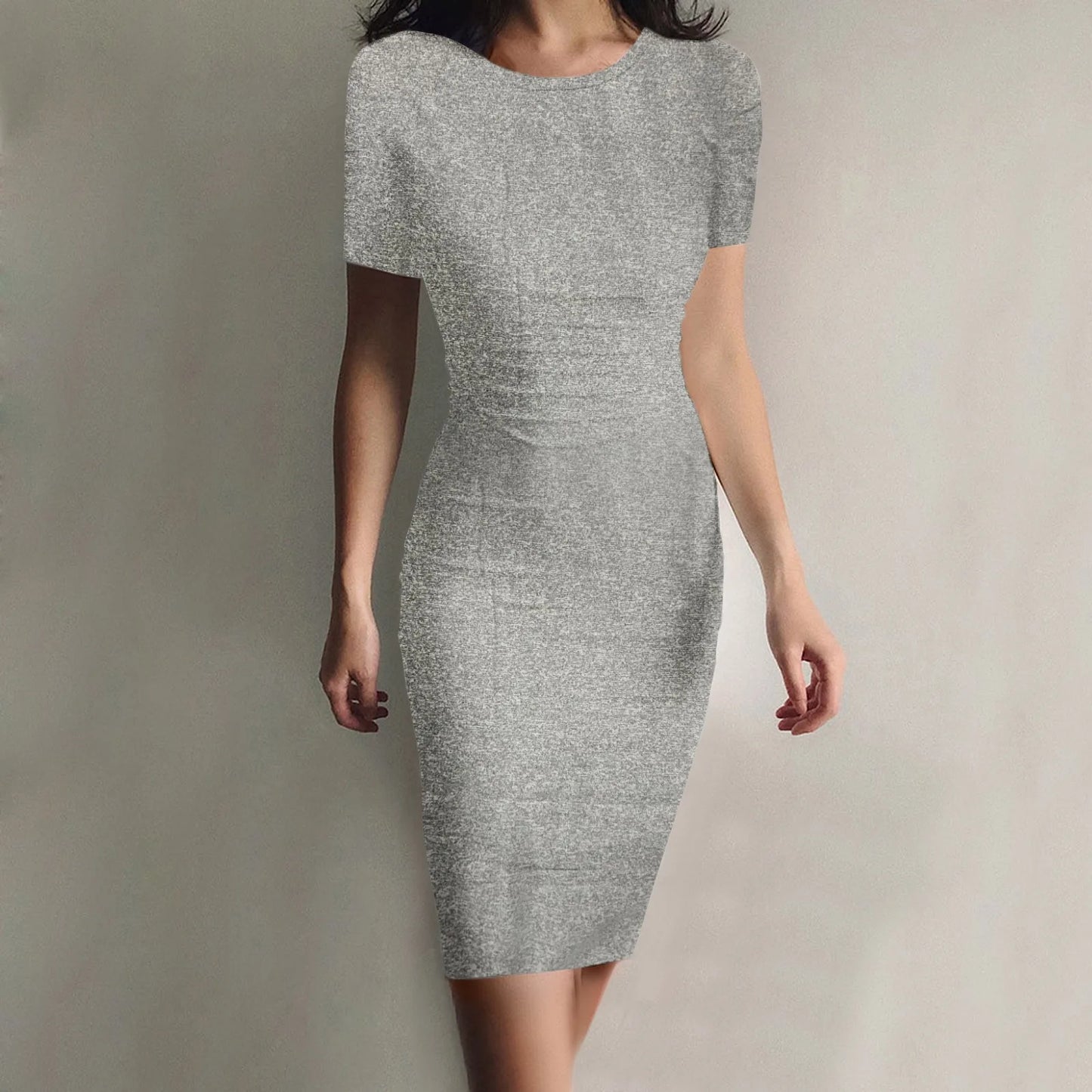 Women's Summer Tank Robe Casual Mini Dress | Sexy High-Stretch Short Sleeve Pencil Dress | Elegant Thin Solid Color A-Line Vestido | Spring O-Neck Applique Dress Model 1 Luxegan