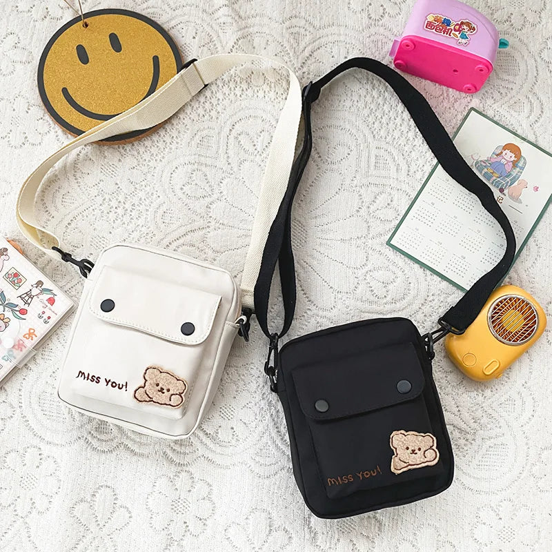 Cute Bear Nylon Bag | Preppy Mini Crossbody & Shoulder Purse Luxegan