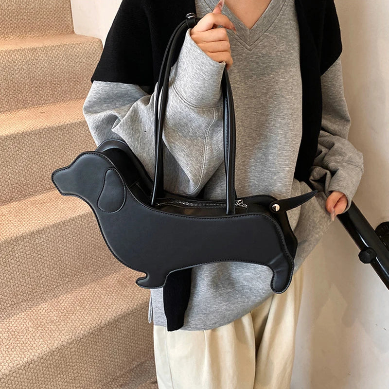 Novelty Cartoon Dog Shaped Armpit Purses | Unique PU Leather Handbag & Solid Designer Bag (Funny Shoulder Bags & Kawaii Girls Tote Bags) Luxegan