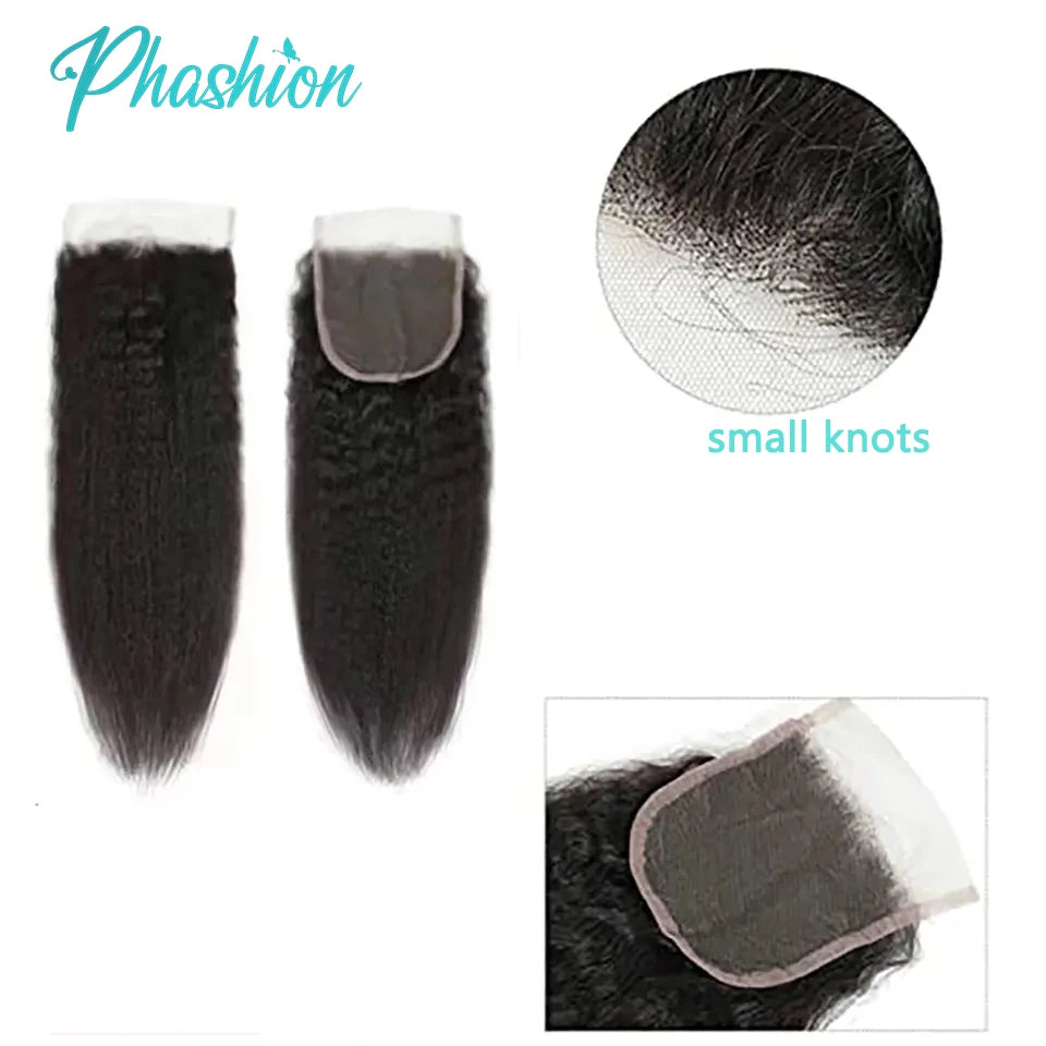 Phashion 13x4 Kinky Straight Lace Frontal Pre Plucked With Baby Hair HD Transparent Yaki 4x4 Closure Remy Human Hair For Women