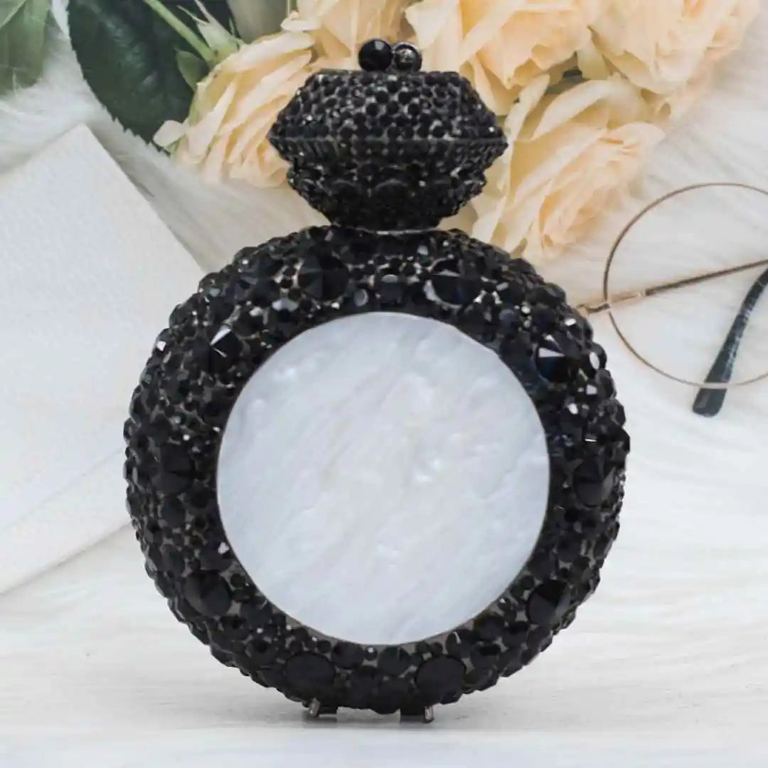 New Design "Big Diamond Ring" Evening Bag | Luxury Bridal Wedding Rhinestone Clutch | Elegant Circular Gold & Silver Handbag | Glamorous Sequined Dress Purse (Model DR521) Luxegan
