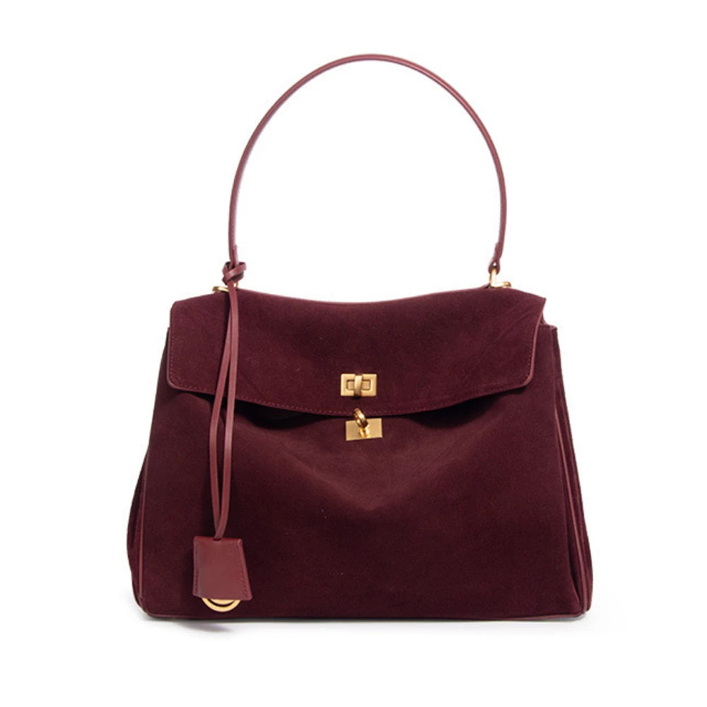 Chic Suede Leather Satchel | Soft Designer Shoulder Handbag Luxegan