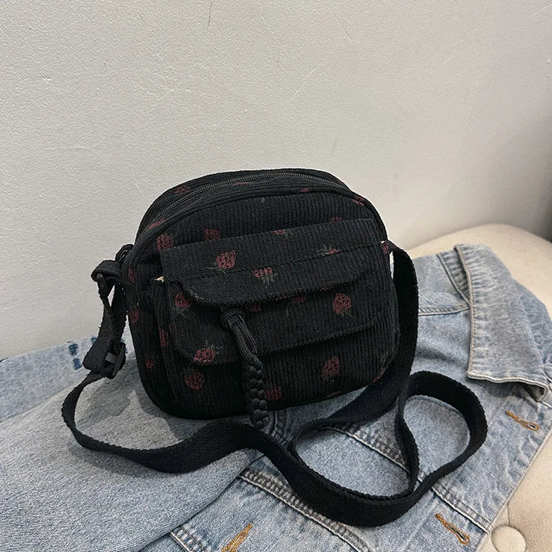 Casual Corduroy-Style Messenger Bag | Sophisticated Small Shoulder Purse | Elegant Teenager Crossbody Tote | "Dignified" Structured Canvas Bag for Versatile Student Styling Luxegan